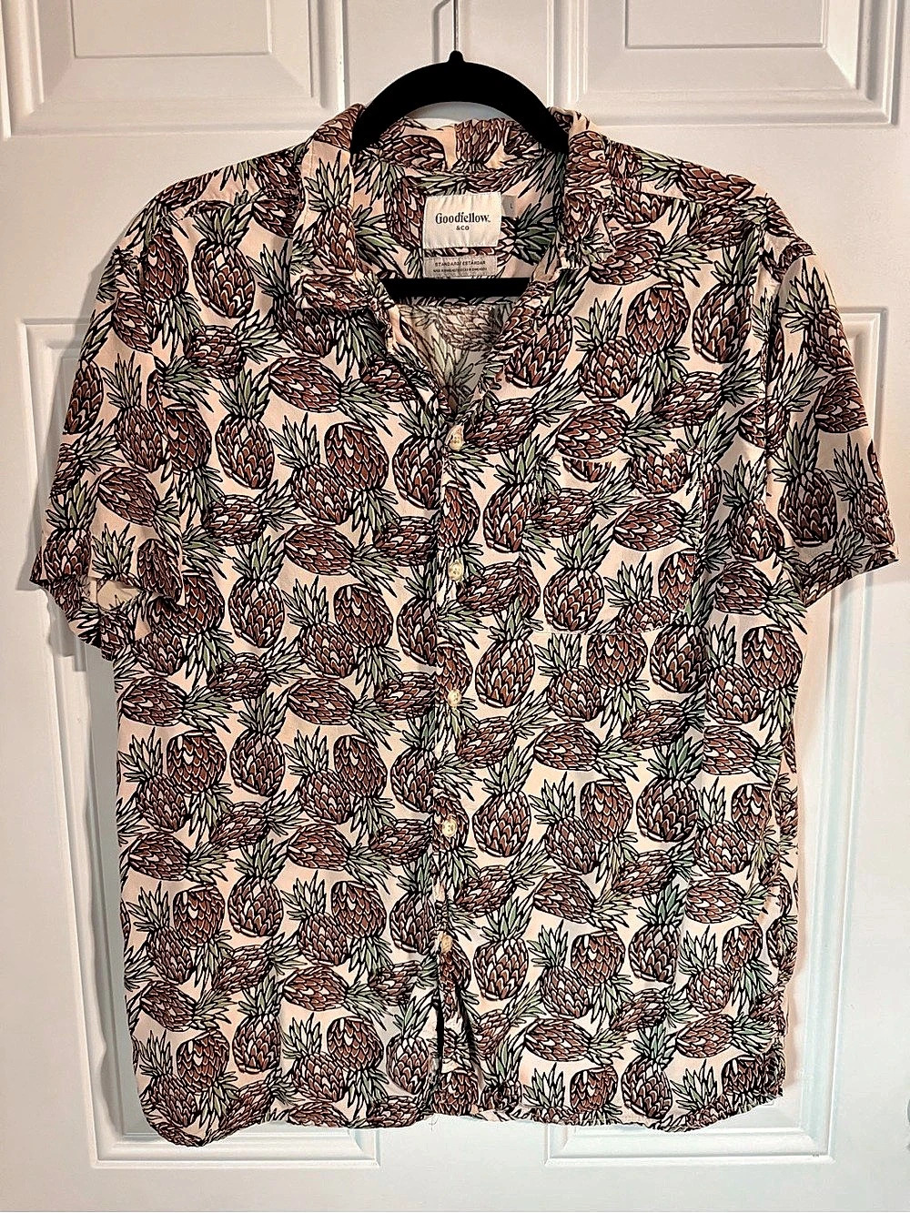 Goodfellow & Co Pineapple Print Short Sleeve Button-Down Shirt large